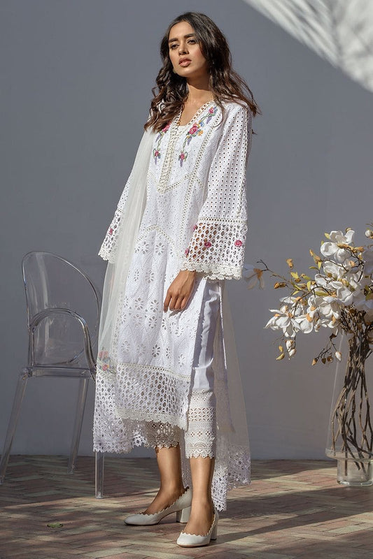 PURE LAWN SHIRT WITH EMBROIDERED NET DUPATTA - Unstitched