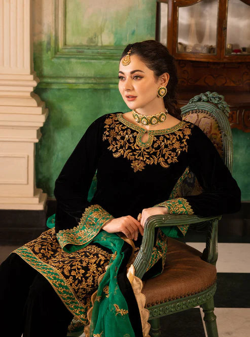 Heavy Embroidered Velvet 3-Piece Suit - Unstitched