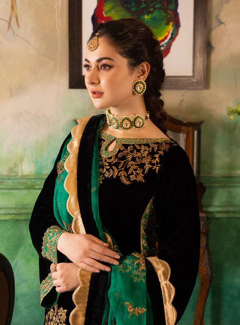 Heavy Embroidered Velvet 3-Piece Suit - Unstitched