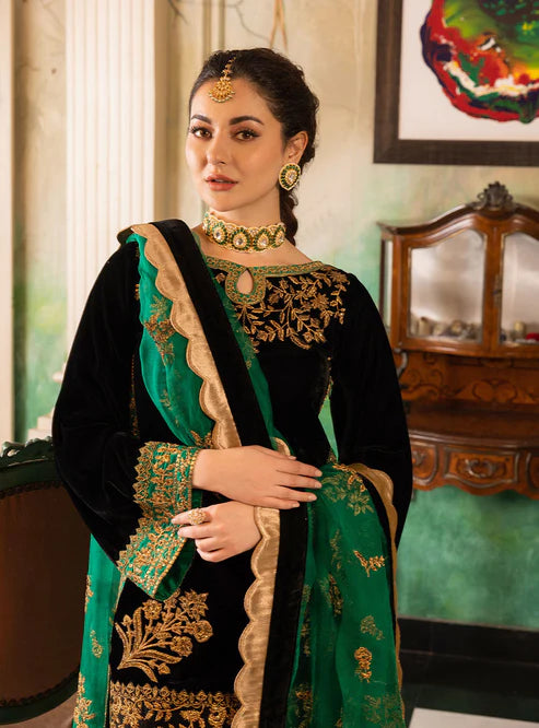 Heavy Embroidered Velvet 3-Piece Suit - Unstitched