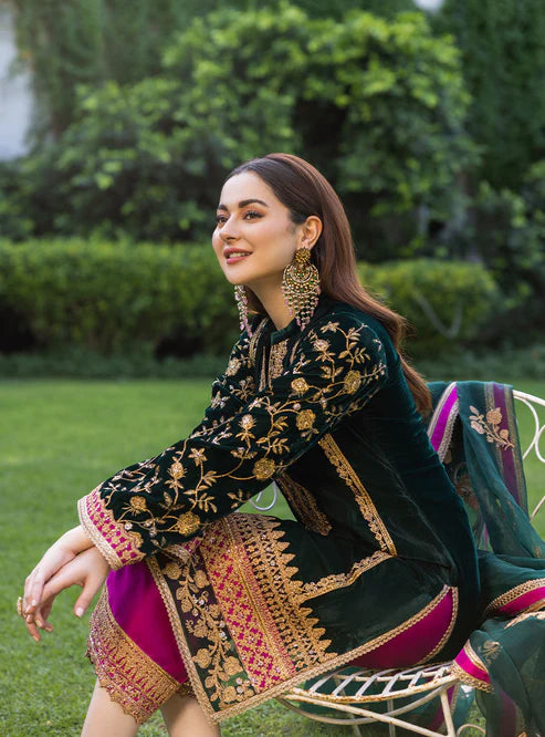 Heavy Embroidered Velvet 3-Piece Suit - Unstitched