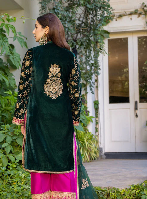 Heavy Embroidered Velvet 3-Piece Suit - Unstitched