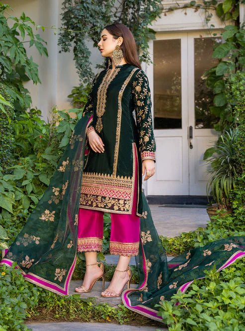 Heavy Embroidered Velvet 3-Piece Suit - Unstitched