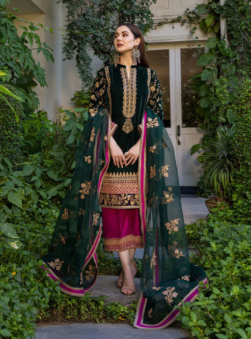 Heavy Embroidered Velvet 3-Piece Suit - Unstitched