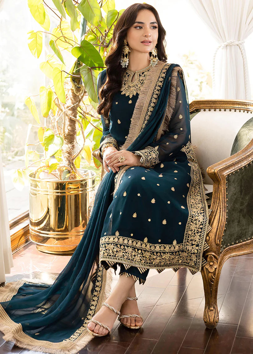 3 Piece Unstitched Embroidered Chiffon Suit