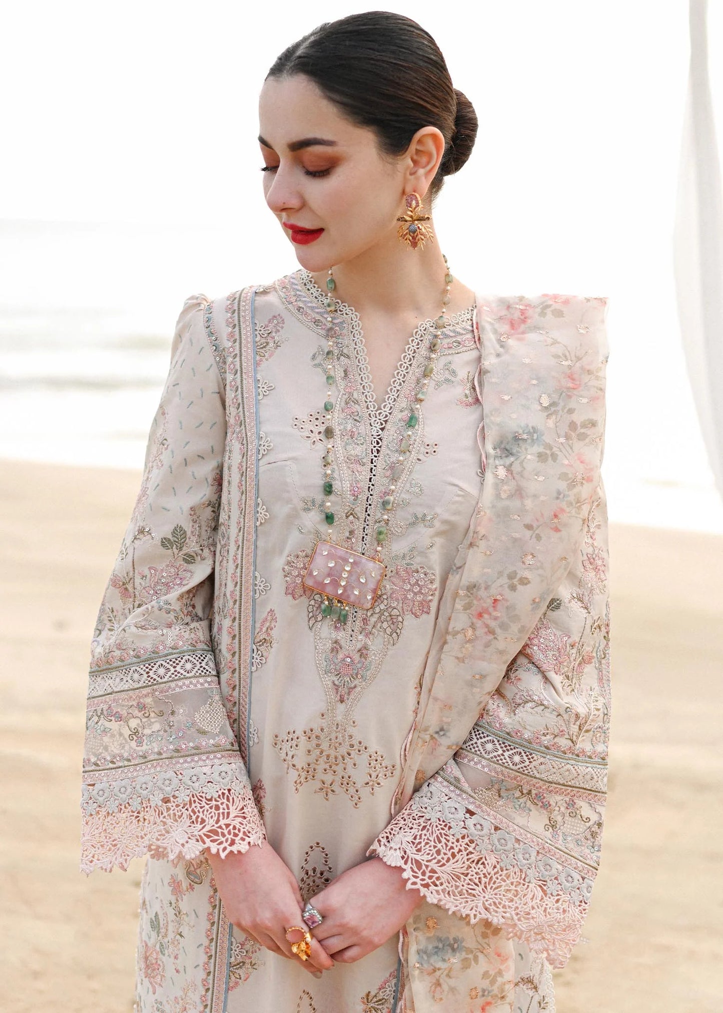 3 Piece Lawn heavy embroidered schiffli & multi-thread spangle work Suit With Organza Dupatta - Unstitched