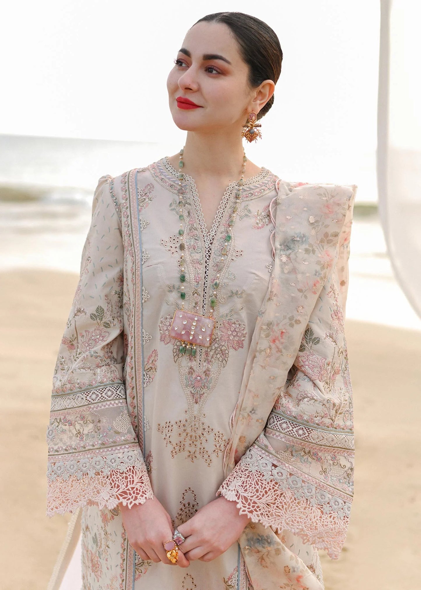 3 Piece Lawn heavy embroidered schiffli & multi-thread spangle work Suit With Organza Dupatta - Unstitched