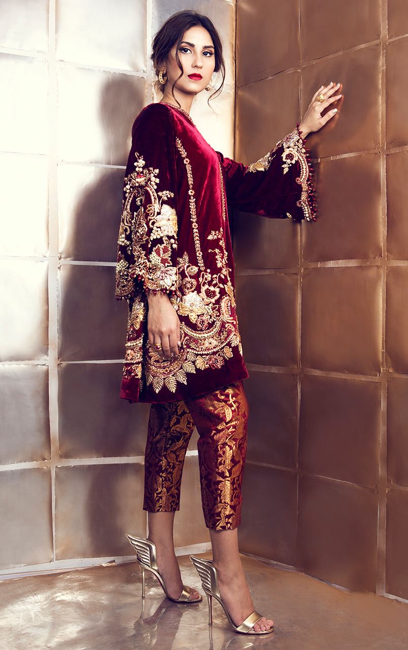 Formal Embroidered Velvet Suits Unstitched 3 Piece