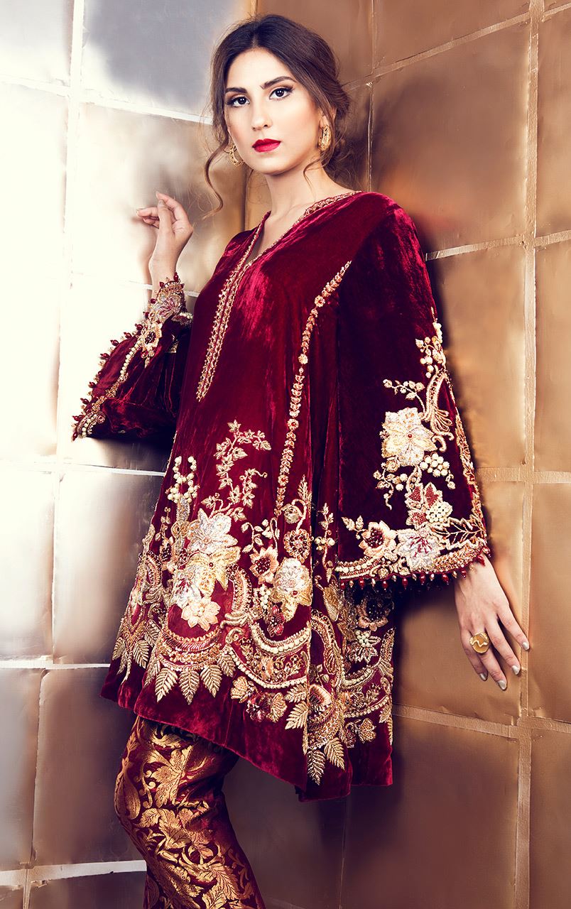 Formal Embroidered Velvet Suits Unstitched 3 Piece