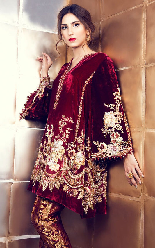 Formal Embroidered Velvet Suits Unstitched 3 Piece