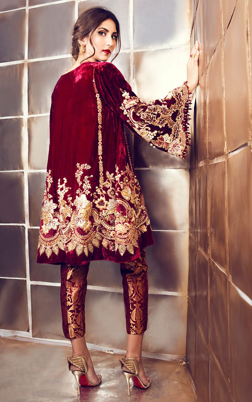 Formal Embroidered Velvet Suits Unstitched 3 Piece