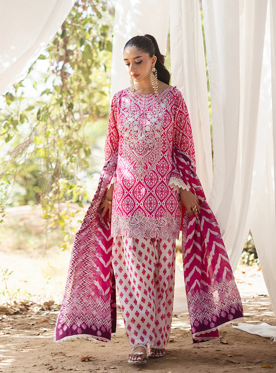 3 Piece Embroidered Lawn Suit with Chiffon Dupatta - Unstitched