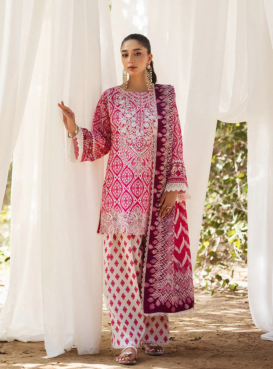 3 Piece Embroidered Lawn Suit with Chiffon Dupatta - Unstitched