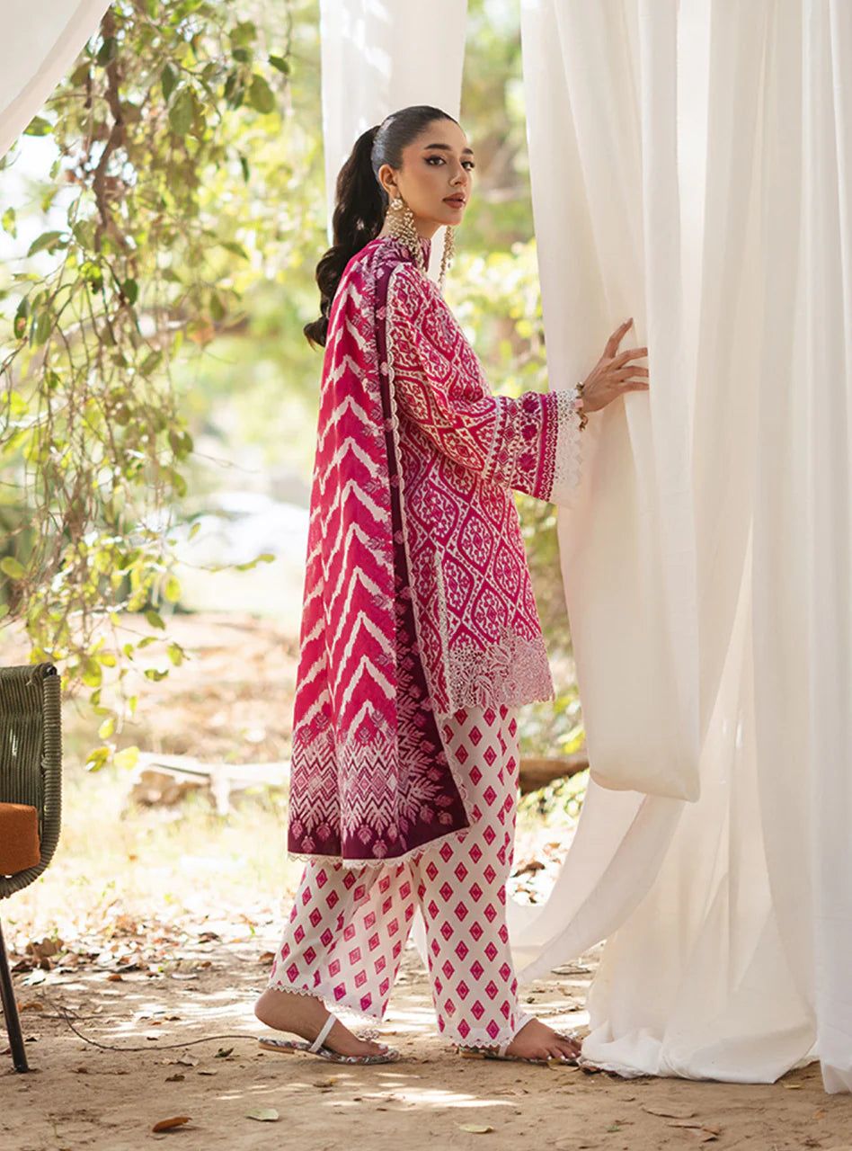 3 Piece Embroidered Lawn Suit with Chiffon Dupatta - Unstitched