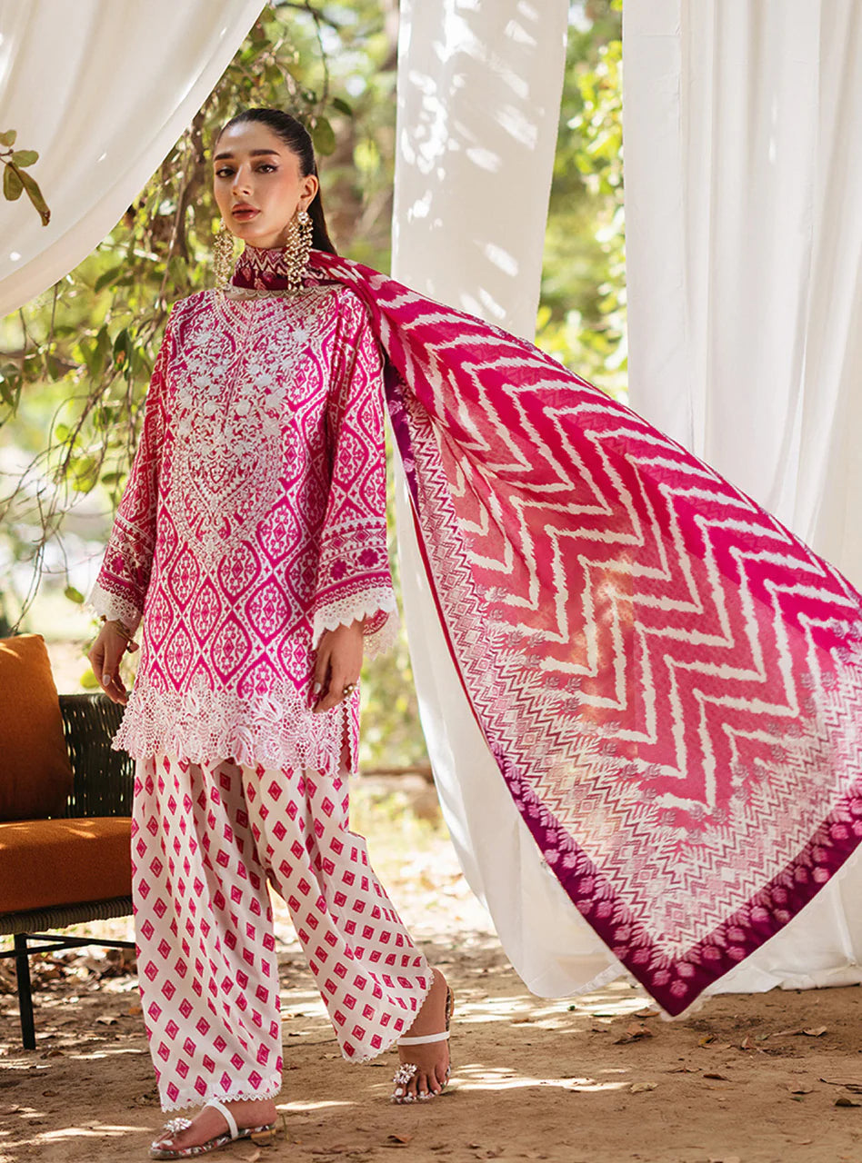 3 Piece Embroidered Lawn Suit with Chiffon Dupatta - Unstitched