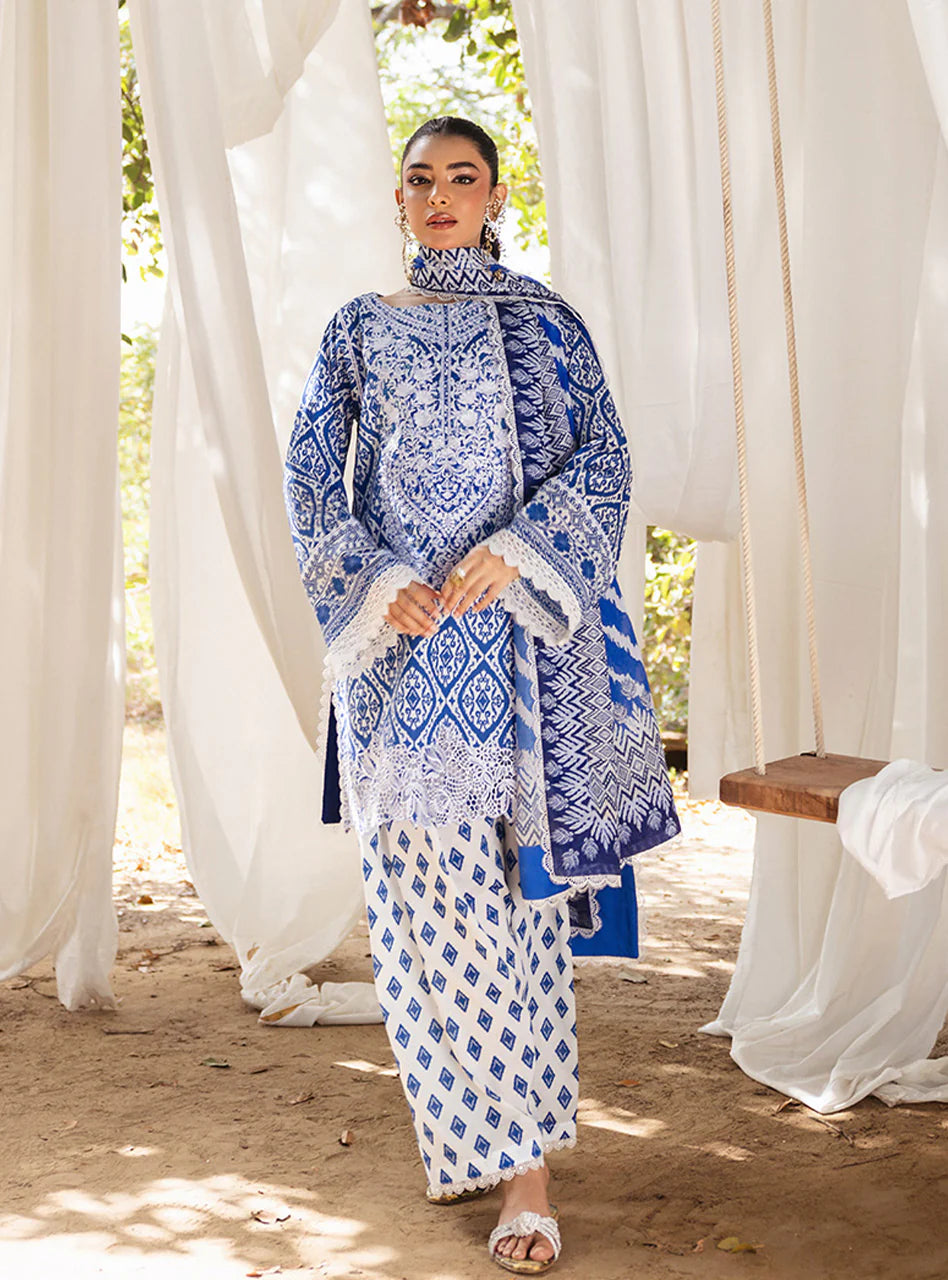 3 Piece Embroidered Lawn Suit with Chiffon Dupatta - Unstitched