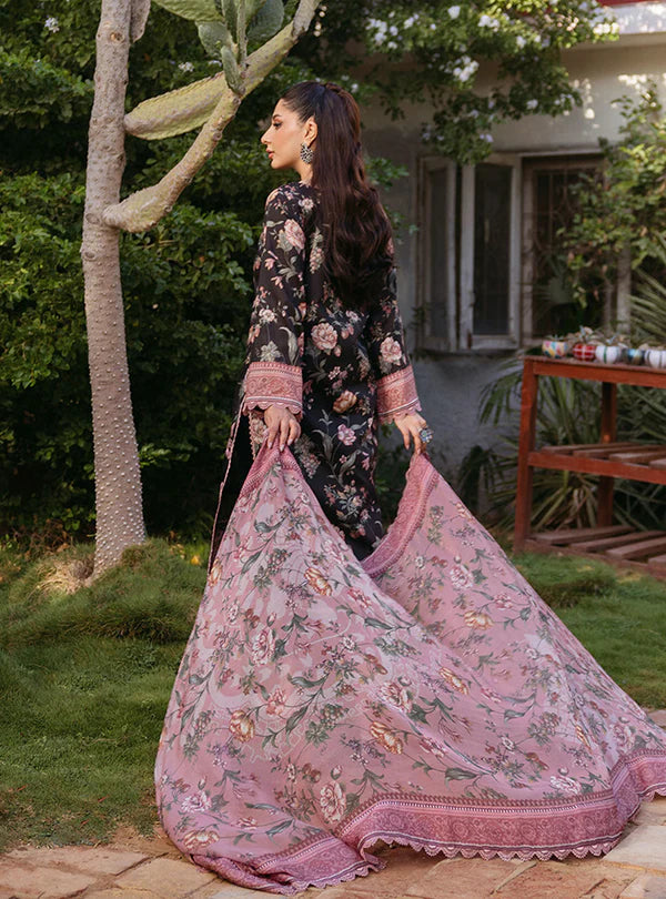 3 Pc Printed Lawn Suit with Embroidered Daman & Sleeves Border with Chiffon Dupatta - Unstitched