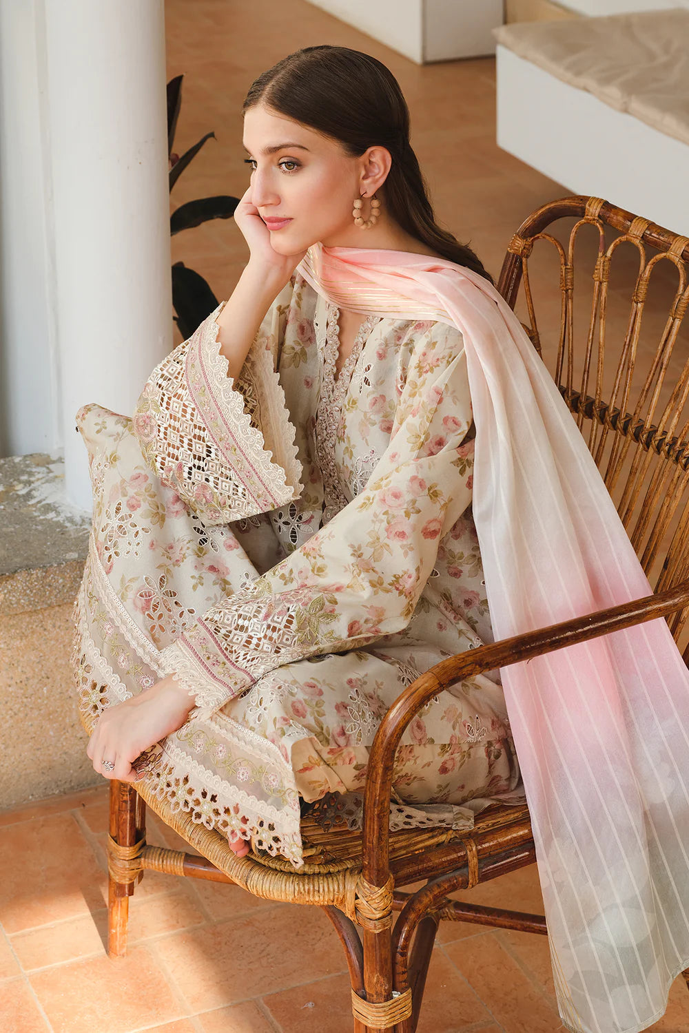 3 Piece Embroidered Chikankari Printed Lawn Suit with Chiffon Dupatta - Unstitched