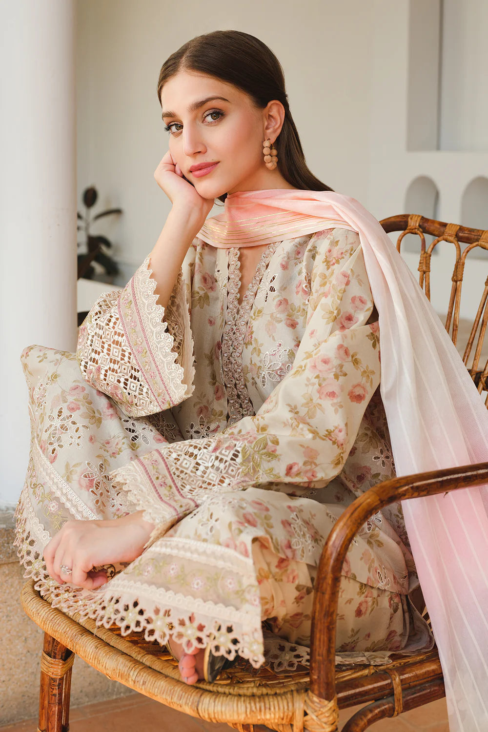 3 Piece Embroidered Chikankari Printed Lawn Suit with Chiffon Dupatta - Unstitched