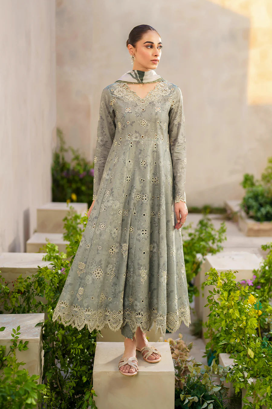 3 Piece Embroidered Chikankari Printed Lawn Suit with Chiffon Dupatta - Unstitched