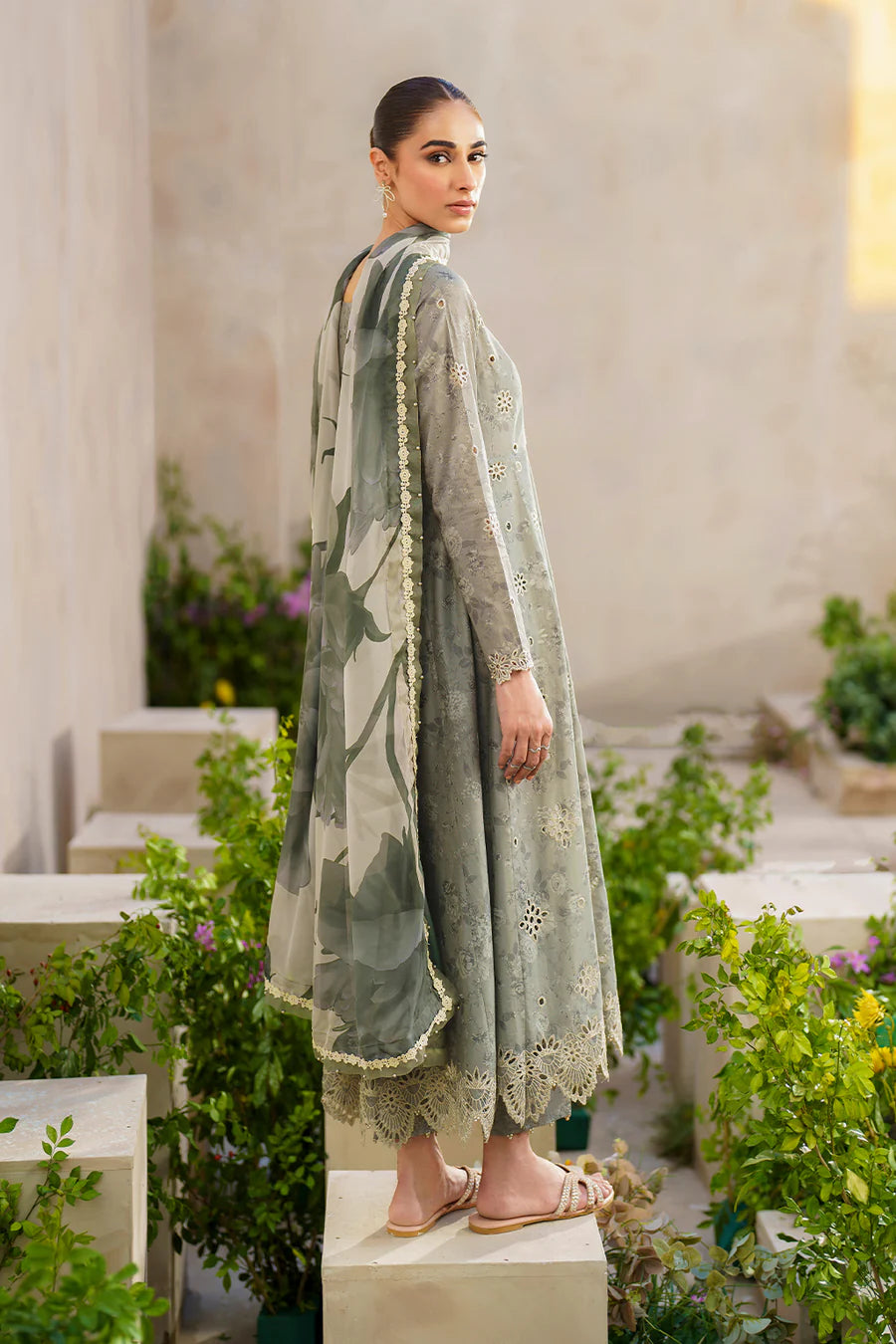 3 Piece Embroidered Chikankari Printed Lawn Suit with Chiffon Dupatta - Unstitched