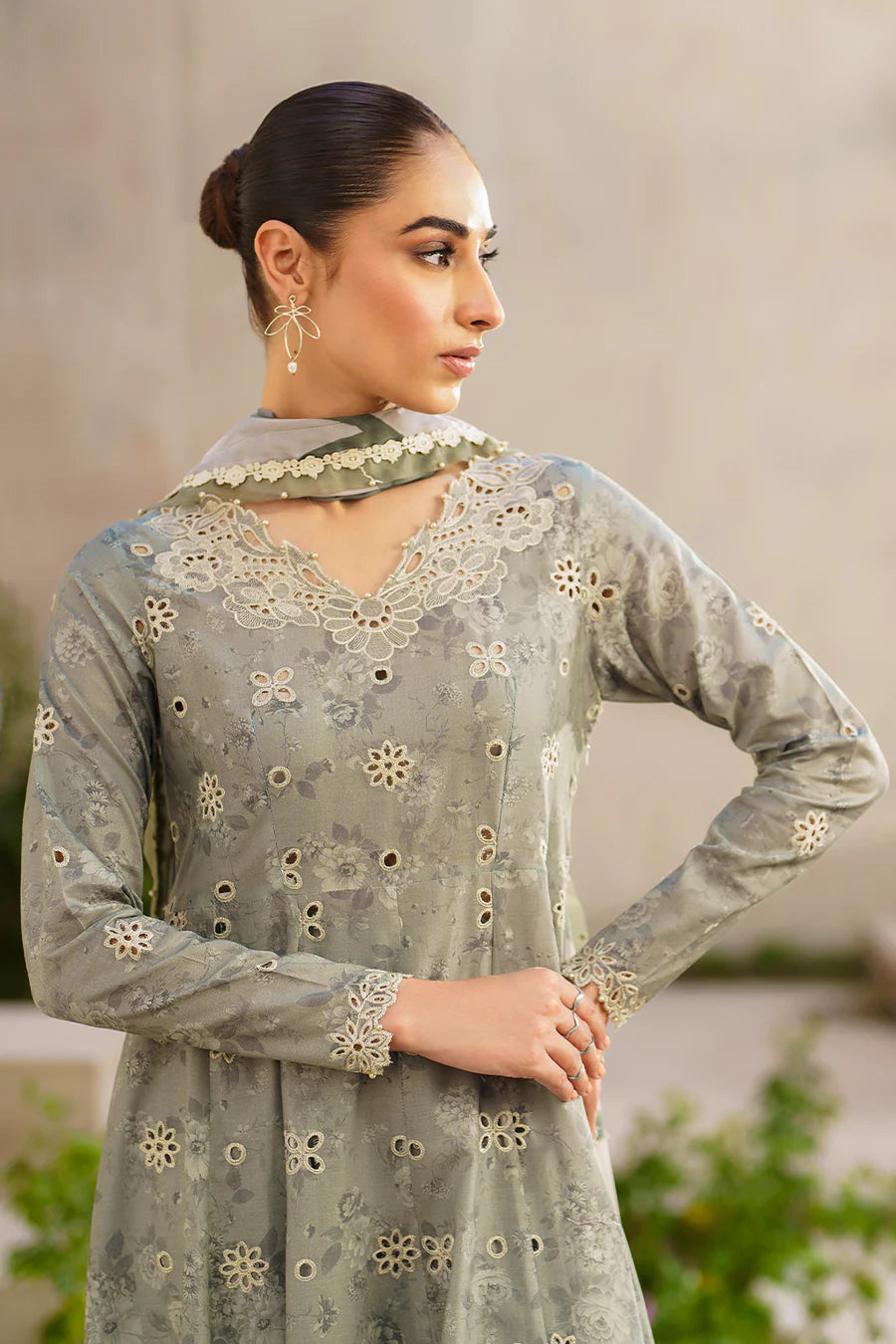 3 Piece Embroidered Chikankari Printed Lawn Suit with Chiffon Dupatta - Unstitched