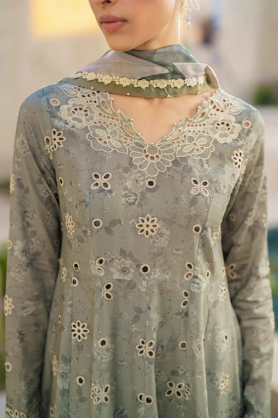 3 Piece Embroidered Chikankari Printed Lawn Suit with Chiffon Dupatta - Unstitched