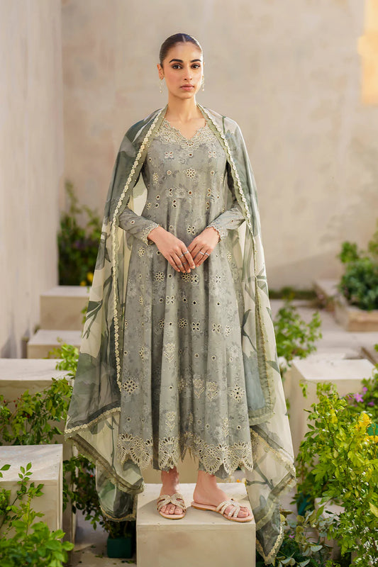 3 Piece Embroidered Chikankari Printed Lawn Suit with Chiffon Dupatta - Unstitched