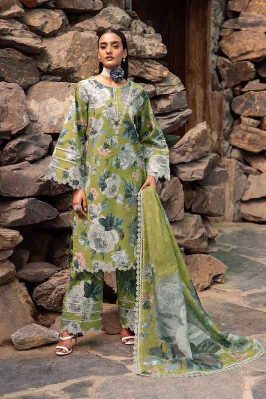 3 Piece Digital Printed Embroidered Swiss Lawn Suit with SIlk Dupatta - Unstitched