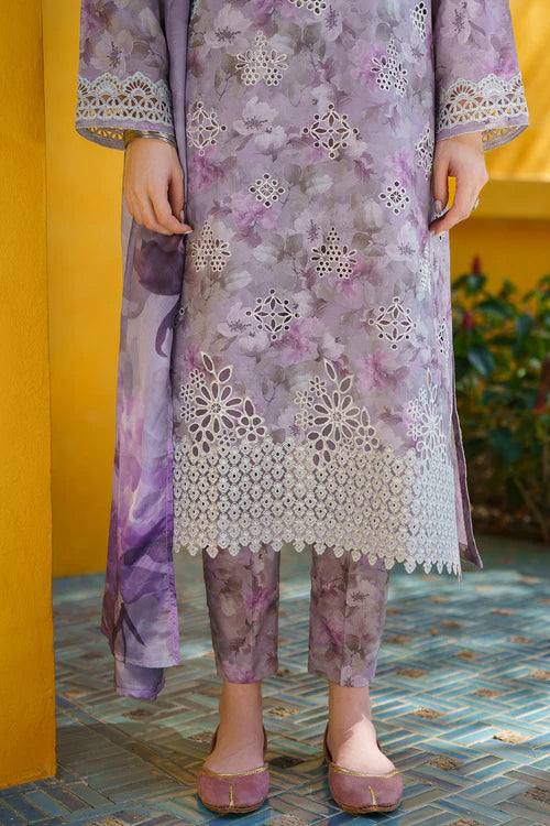 3 Piece Digital Printed Lawn Suit with Embroidered Patch & Chiffon Dupatta - Unstitched