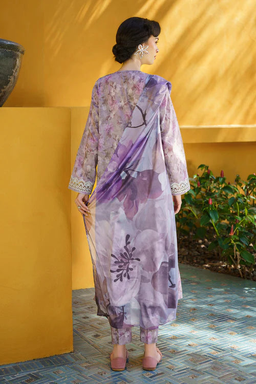 3 Piece Digital Printed Lawn Suit with Embroidered Patch & Chiffon Dupatta - Unstitched