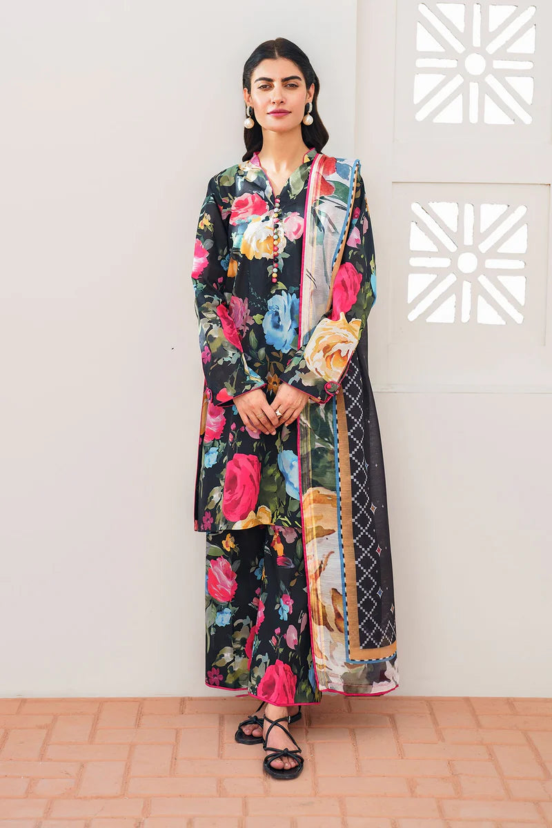 3 Pc Digital Printed Swiss Lawn Suit With Silk Dupatta - Unstitched