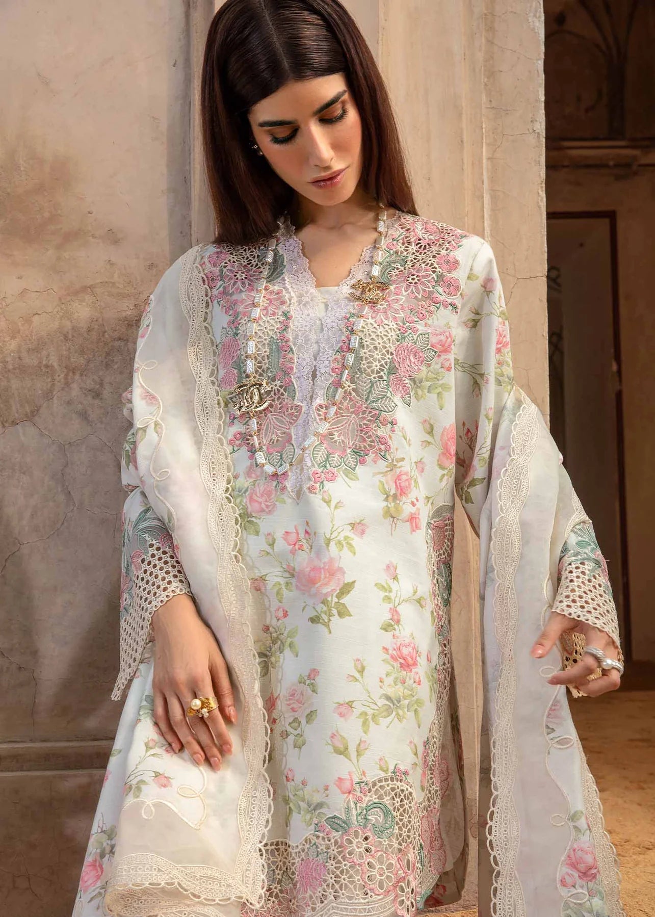 3 Piece Heavy Embroidered Printed Lawn Suit with Chiffon Dupatta - Unstitched