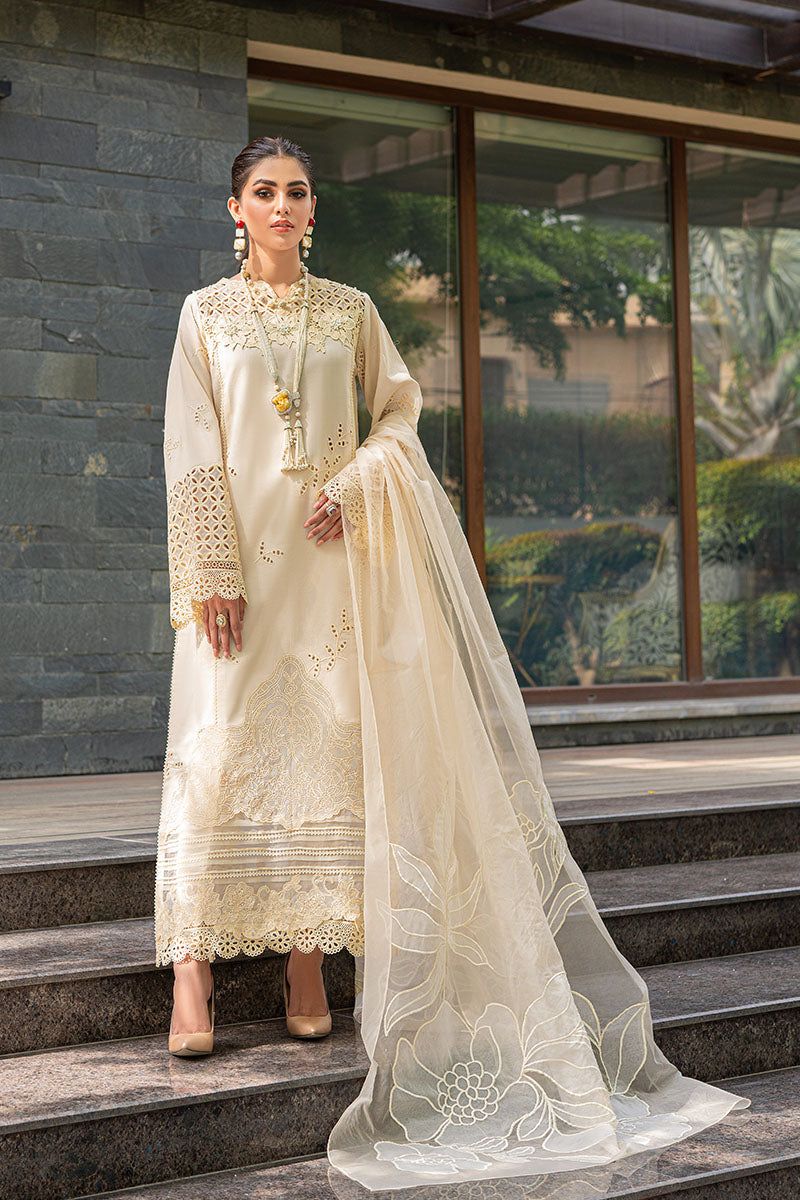 3 Piece Embroidered Chikankari Lawn Suit with Embroidered Organza Dupatta - Unstitched