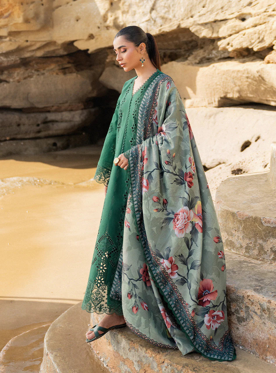 3 Piece Cotton and Silk Chikankari Suit with Silk Dupatta - Unstitched