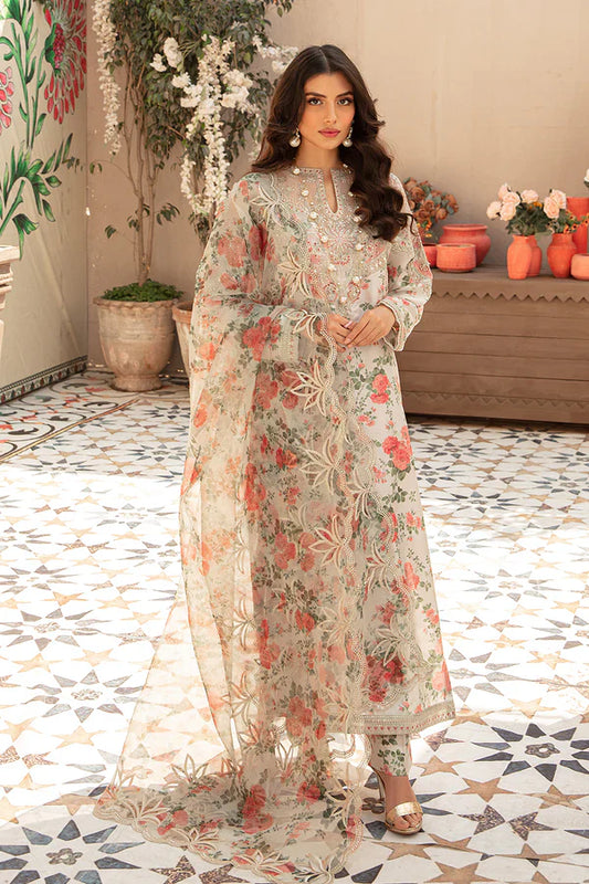 3 Piece Embroidered Swiss Lawn Suit with Organza Dupatta - Unstitched