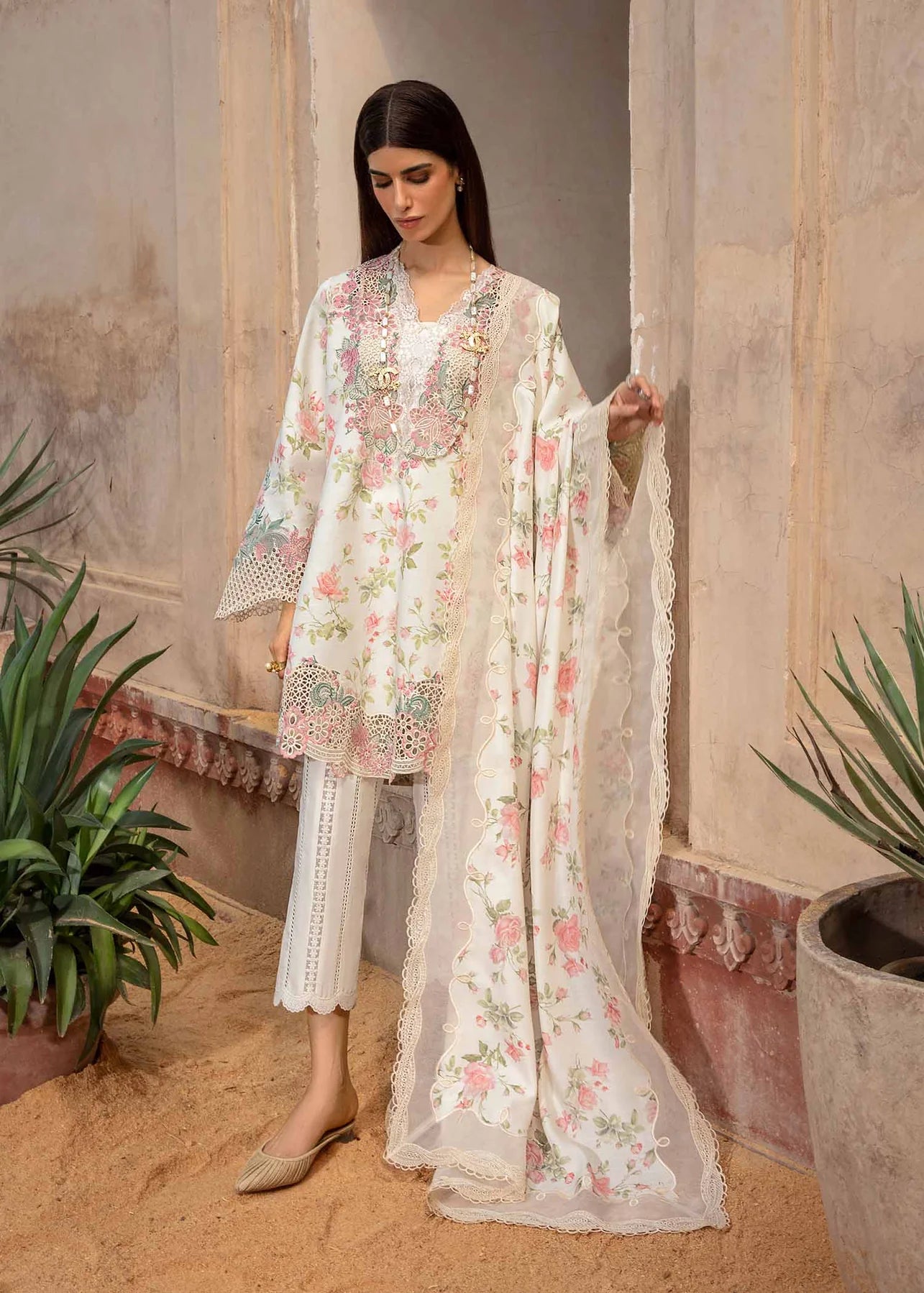 3 Piece Heavy Embroidered Printed Lawn Suit with Chiffon Dupatta - Unstitched