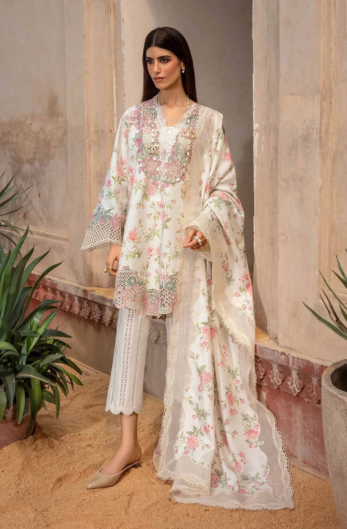 3 Piece Heavy Embroidered Printed Lawn Suit with Chiffon Dupatta - Unstitched