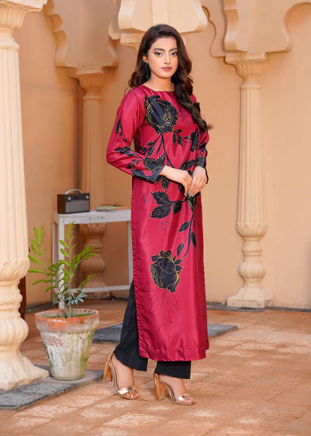 3 Pc Digital Printed Silk Suit with Embroidery Gala & Stonework - Unstitched