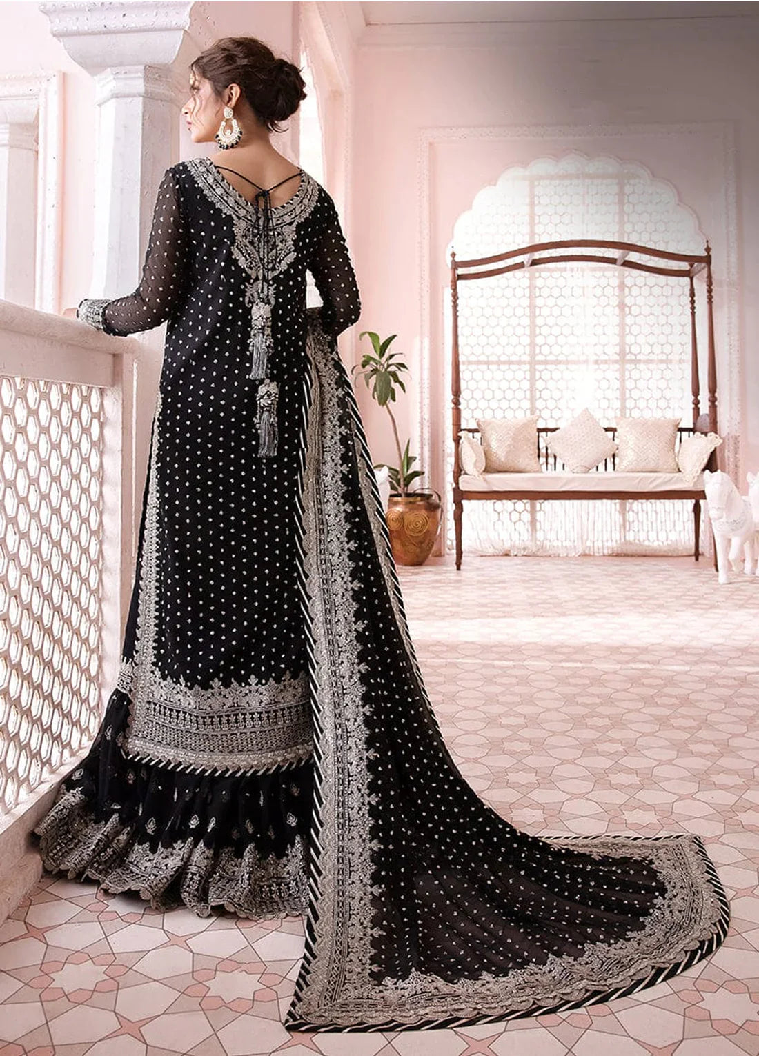 3 Piece Chiffon Fully Heavy Embroidered Spangle Work Suit With Chiffon Dupatta - Unstitched