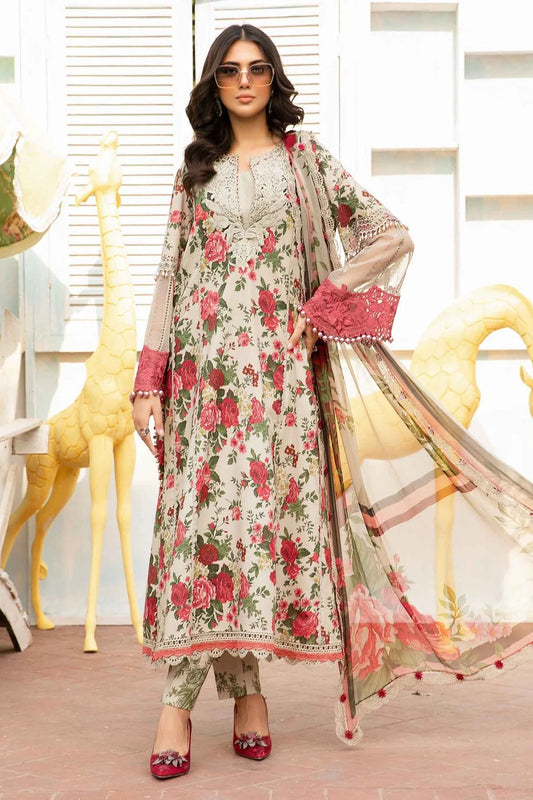 3 Piece Embroidered Lawn Suit with Chiffon Dupatta - Unstitched