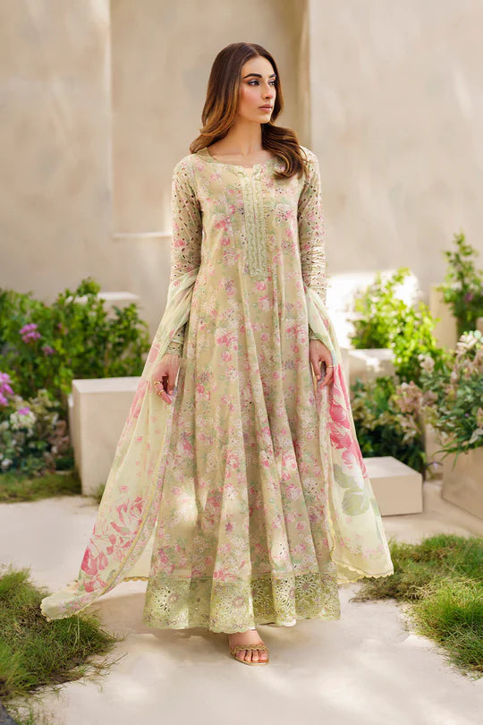 3 Piece Embroidered Printed Lawn Suit with Chiffon Dupatta - Unstitched