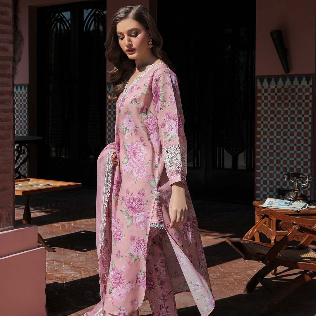 3 Piece Lawn Suit with Khaddi Net Dupatta - Unstitched