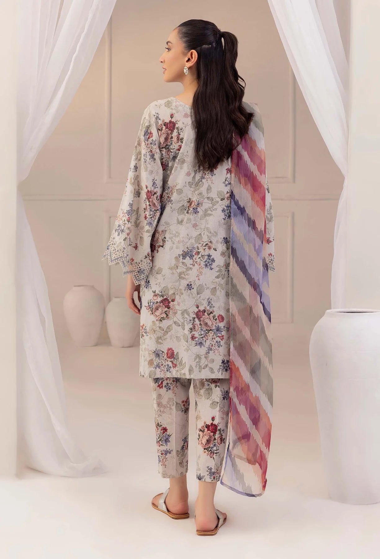 3 Pc Printed Lawn Suit with Chikankari & Emboridered Work - Unstitched