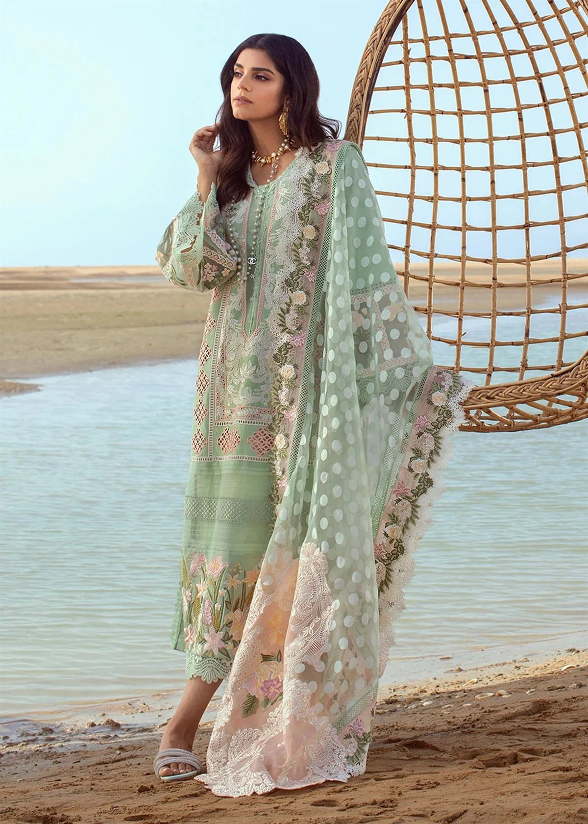 3 Piece Heavy Embroidery Chikankari Lawn Suit with Jacquard Dupatta - Unstitched