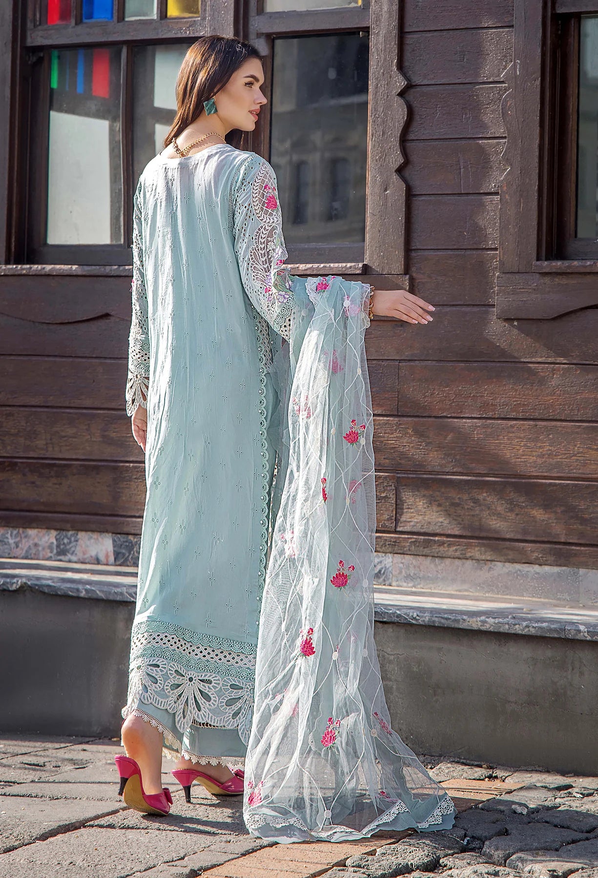 3 Pc Embroidered Lawn Cotton Suit with Chikankari Work - Unstitched