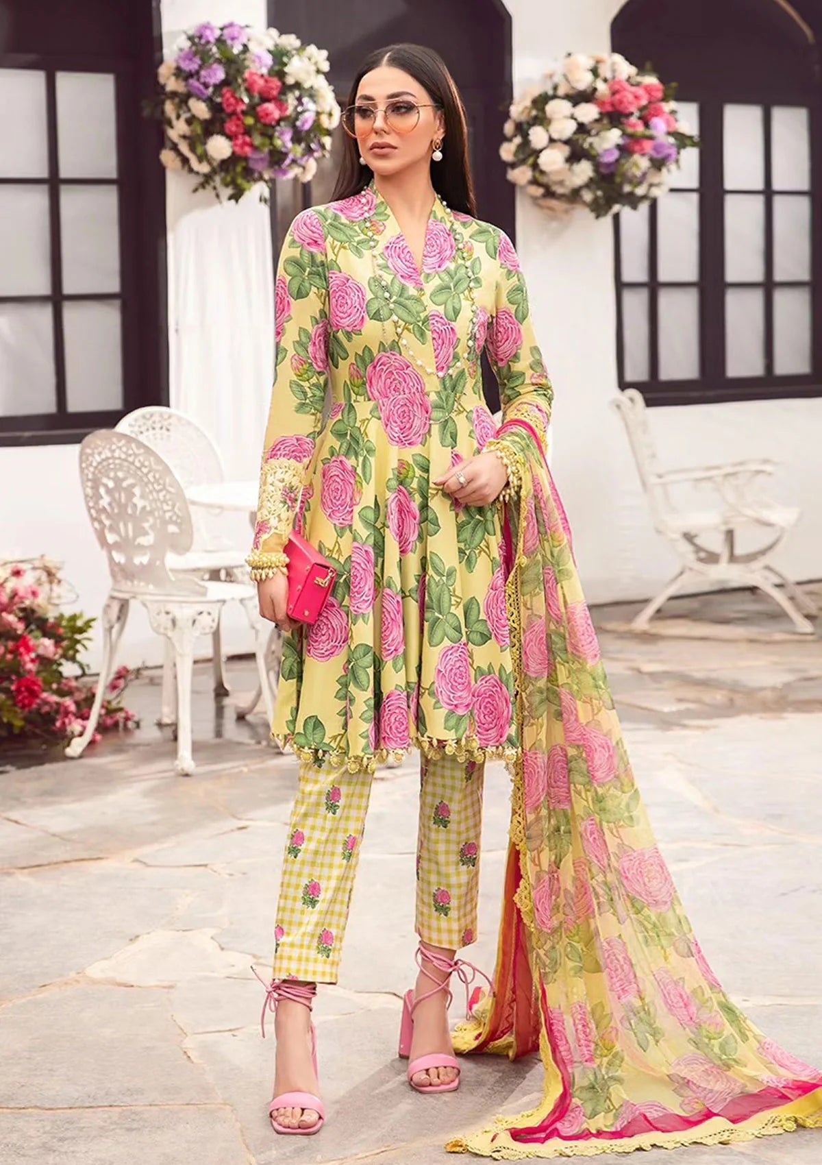 3 Piece Digital Printed And Embroidery Suit With Chiffon Dupatta - Unstitched