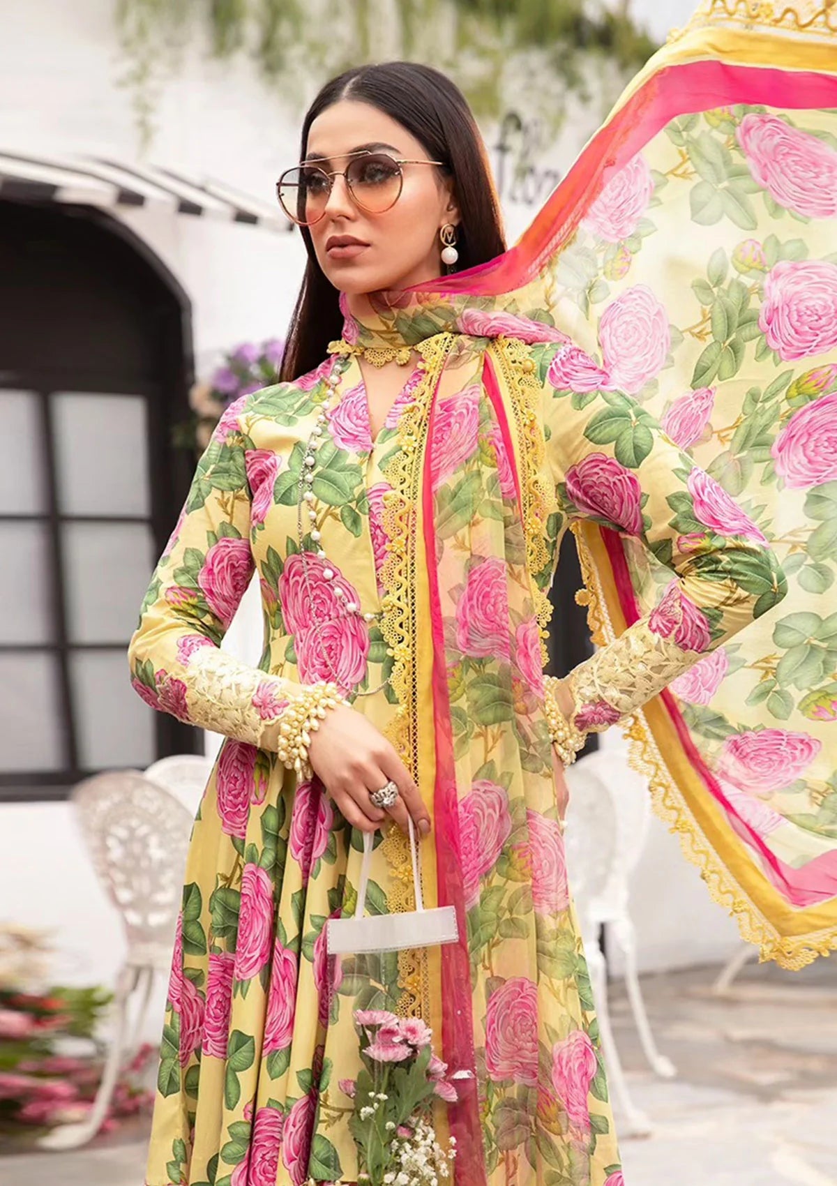 3 Piece Digital Printed And Embroidery Suit With Chiffon Dupatta - Unstitched