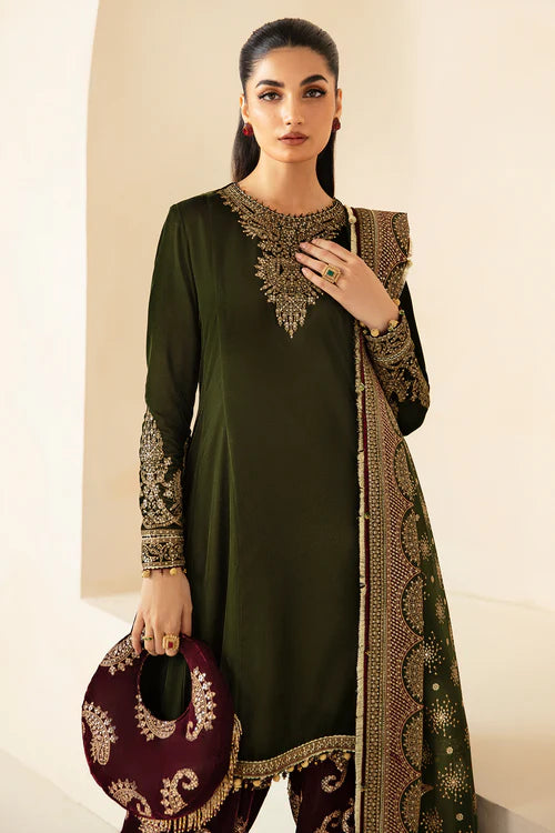 3 Piece Velvet Heavy Embroidered Suit - Unstitched