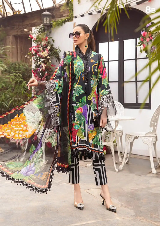 3 Piece Heavy Embroidery Lawn Suit with Spangle Work with Chiffon Dupatta - Unstitched